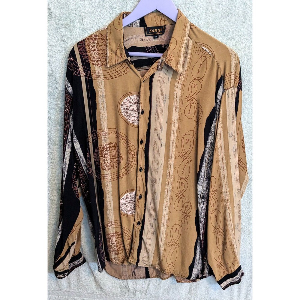 Vintage SANGI rockin' way cool Men's Abstract Print Shirt M boho crispin glover